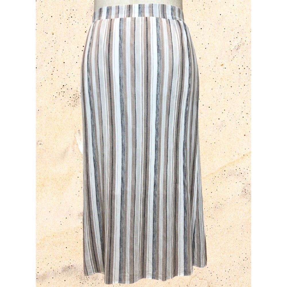 Women's XXL Rayon Gauze Maxi Skirt Lined Neutral Vertical Stripes Coastal Summer - Picture 2 of 9